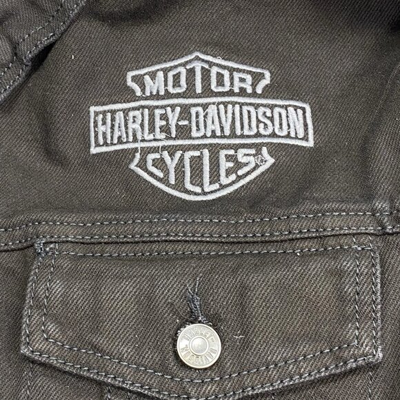 NEW HARLEY DAVIDSON Mens Jacket Black Size 3XL Denim Button Down Embroidered - Picture 7 of 12